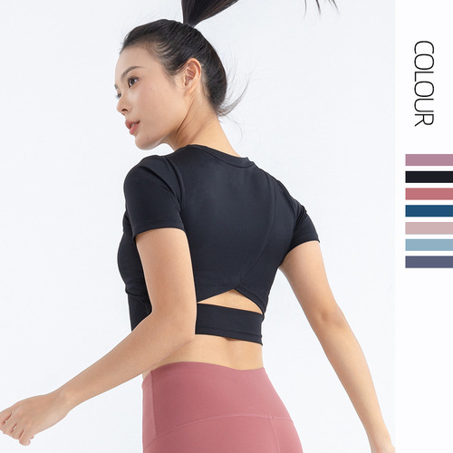 New 2024 Popular Women's Fitness Top, Tight Sexy Sports Shirt, Short Sleeve, Revealing Midriff, Slimming, Quick-Drying T-Shirt