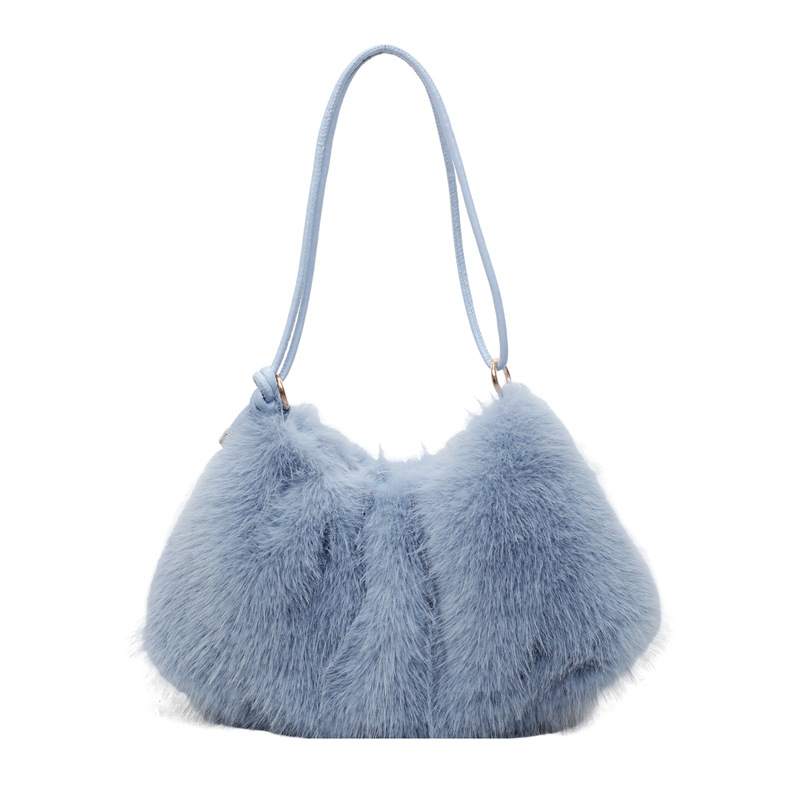 Transfronterizo 2025 otoño y invierno nuevo bolso de peluche dulce fresco bolso de brazo de textura para mujeres viajeros bolso de hombro de lana universal