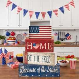 跨境热卖美国独立日木质桌面摆件国旗木块立体节日氛围复古装饰品