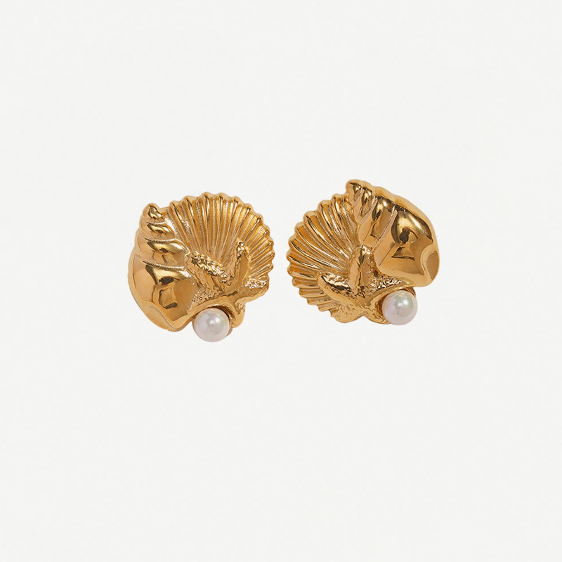Tina transfronteriza europa y americana pendientes de acero inoxidable de alta calidad para mujeres 18k oro no decolor pendientes de estrellas de mar conchas en pendientes