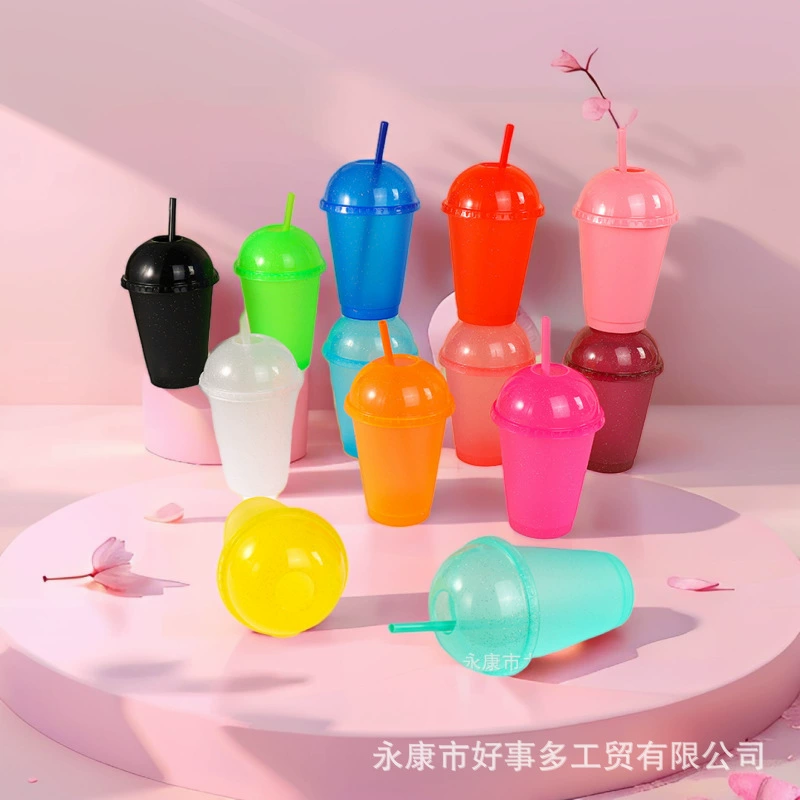 ✅ Трансграничная пластиковая однослойная чашка для чая с молоком емкостью 475 мл, модная соломенная чашка с арочной крышкой, блестящая чашка для смузи, чашка для воды