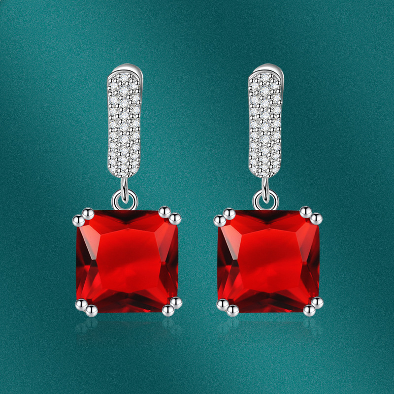 Fashion Simple Aquamarine Ear Clip Copper Ear Studs Earrings