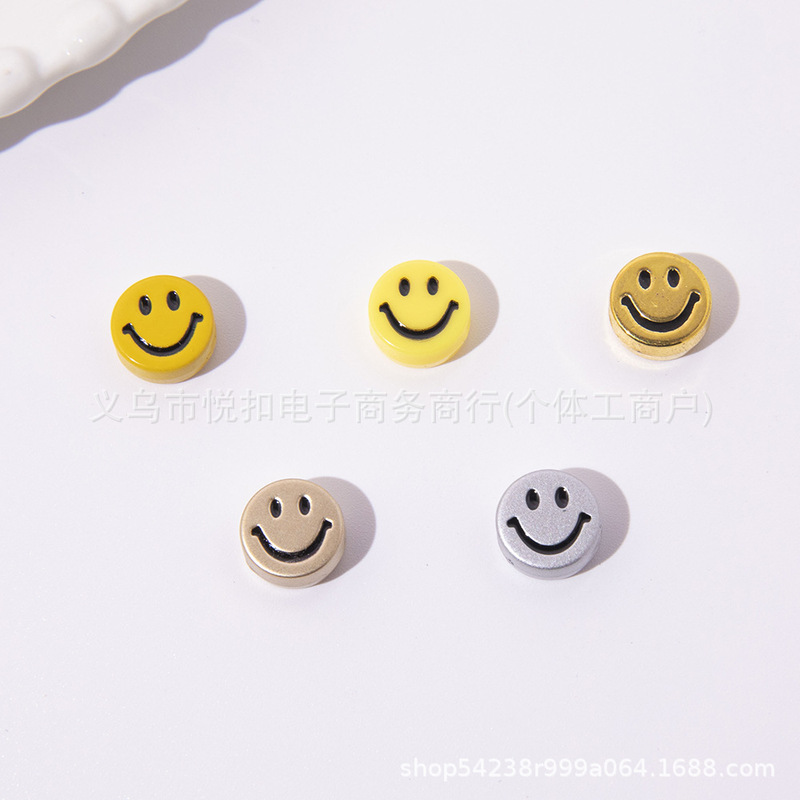 10mm Acrylic Flat Round Smiley Beaded Yellow Straight Hole Expression Beaded DIY Bracelet Necklace Accessories