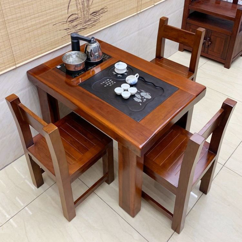 Mesa de té de madera de barco antiguo conjunto de té mesa de té silla combinación de balcón pequeño tipo de mesa de té sala de estar simple mesa de té de madera sólida