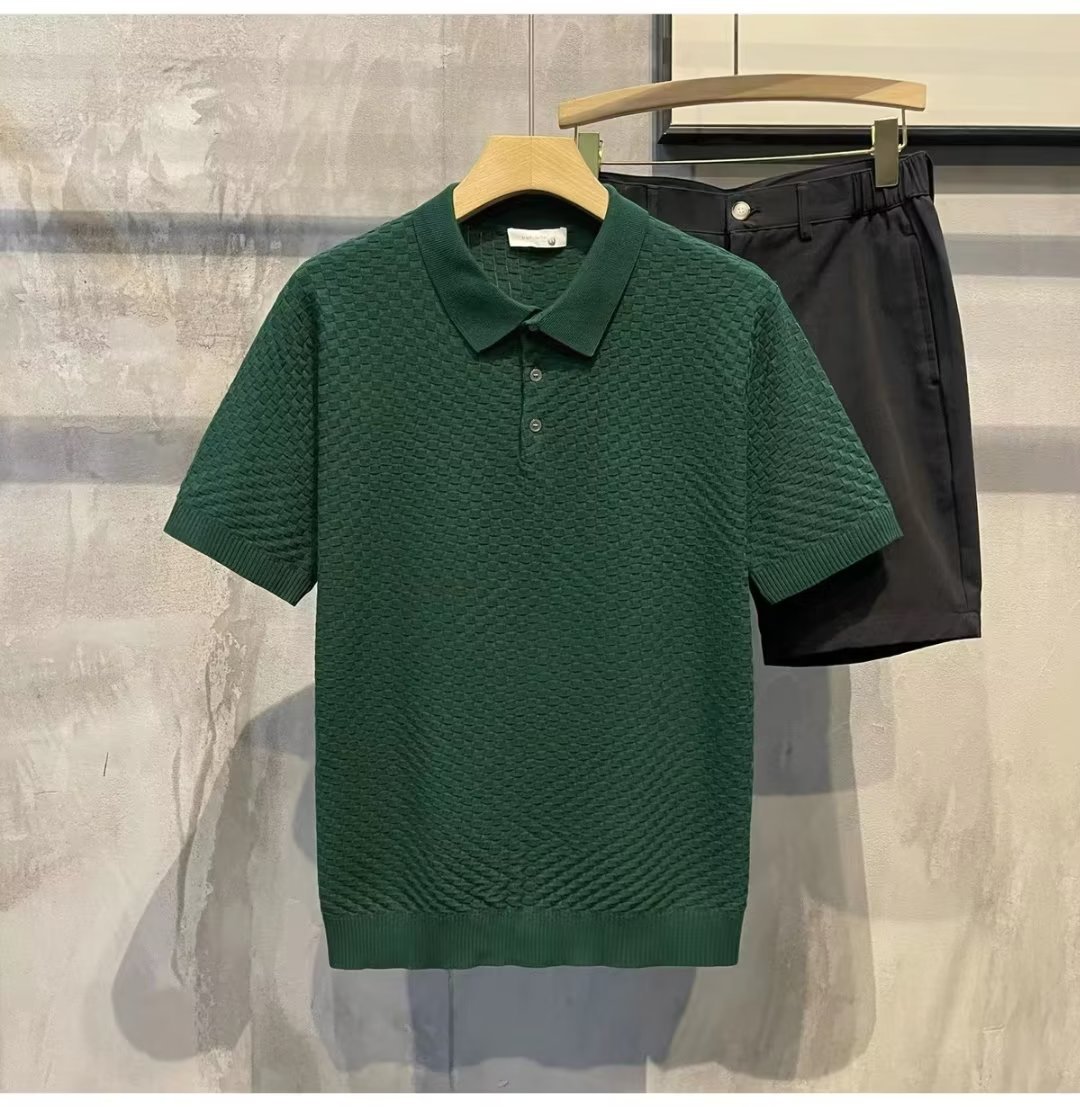 Verano nuevo estilo europeo y americano delgado suéter de punto de manga corta camiseta de negocios moda cuello redondo rayas comercio exterior envío transfronterizo