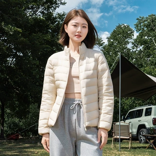 冬季新款轻薄羽绒服女士保暖休闲户外立领白鸭绒保暖修身外套批发