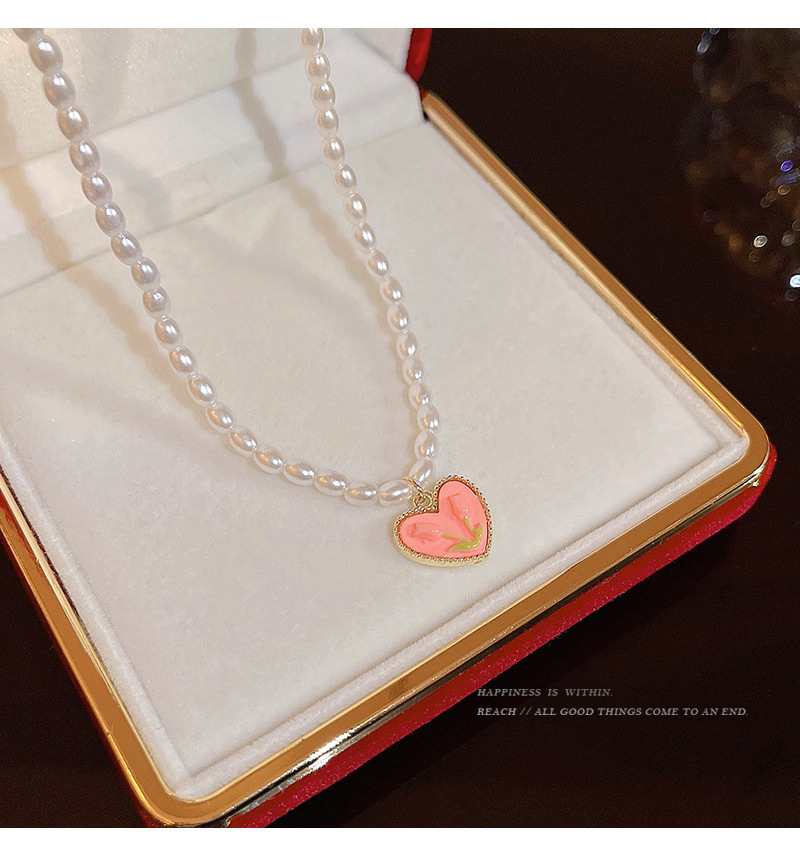 Sweet Heart Shape Flower Copper Enamel Pendant Necklace