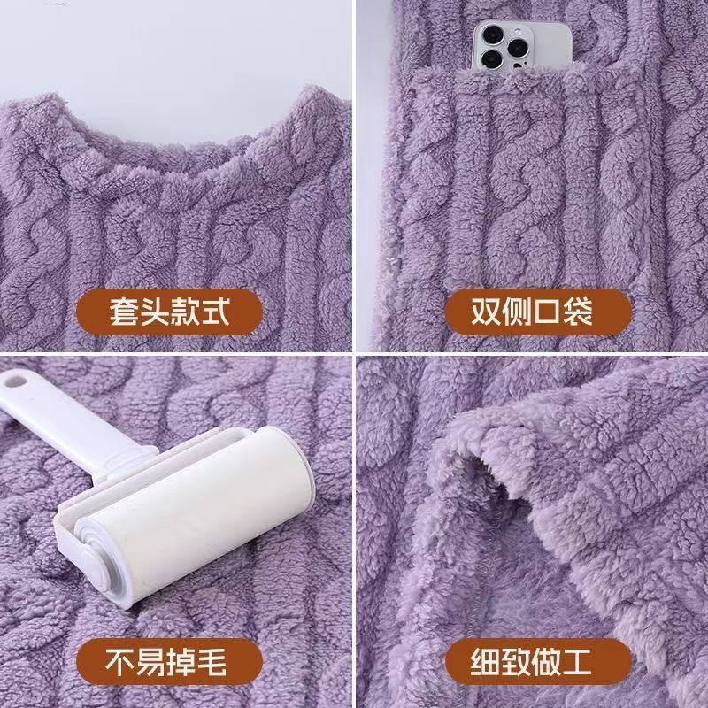 (2개) HU VELVET JACQUARD LONG BATH 원피스 느슨한 포켓 홈 잠옷 여성용 겨울 아우터 두꺼운 양고기 벨벳 파자마