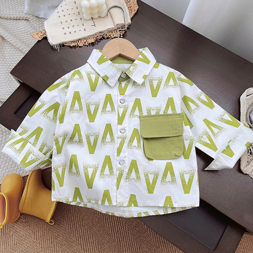 Macho Boy Casual Shirt Spring 2025 New Children's Outerwear Stylish and Trendy Spring and Autumn Style Toddler Autumn Clothes Top