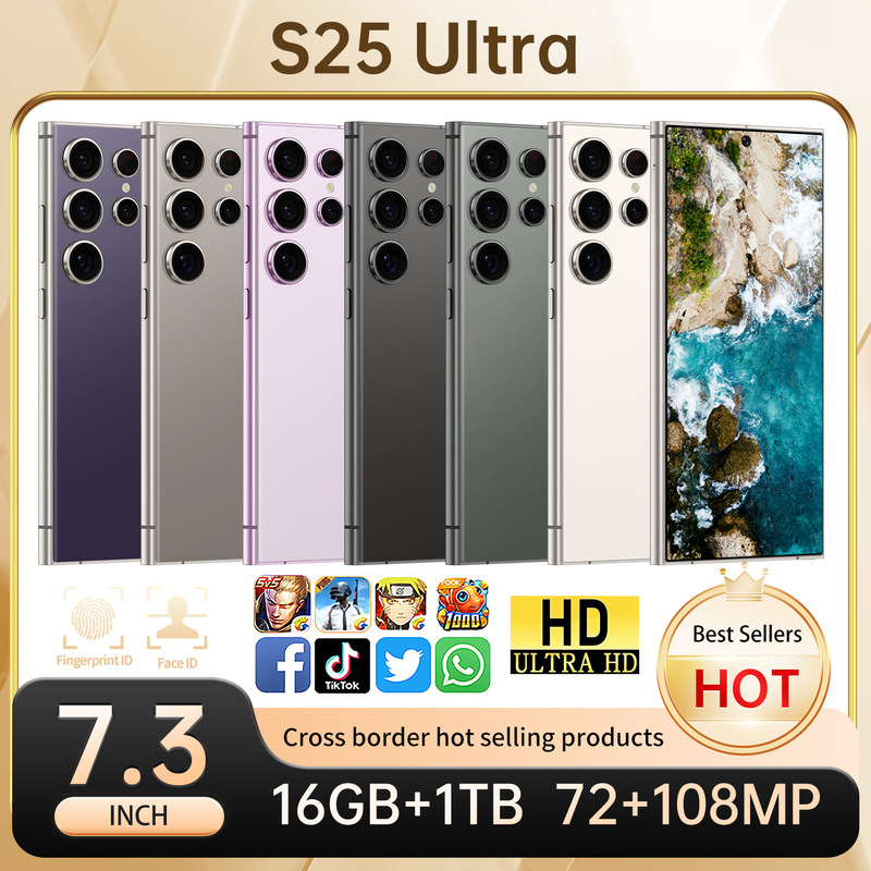 2025 New S25 Ultra Perforated Screen 4g Cross-Border 16Gb+1Tb Supports Fast Charging Android Smartphone