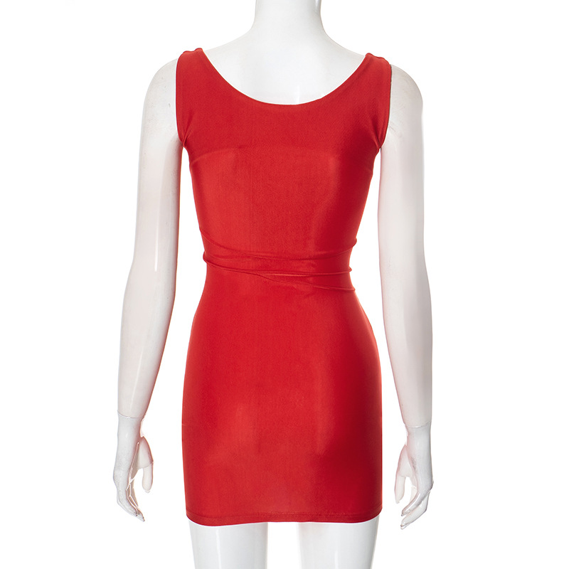 Women Clothing Square Collar Sleeveless Slim Fit Twisted Elegant Graceful Hip