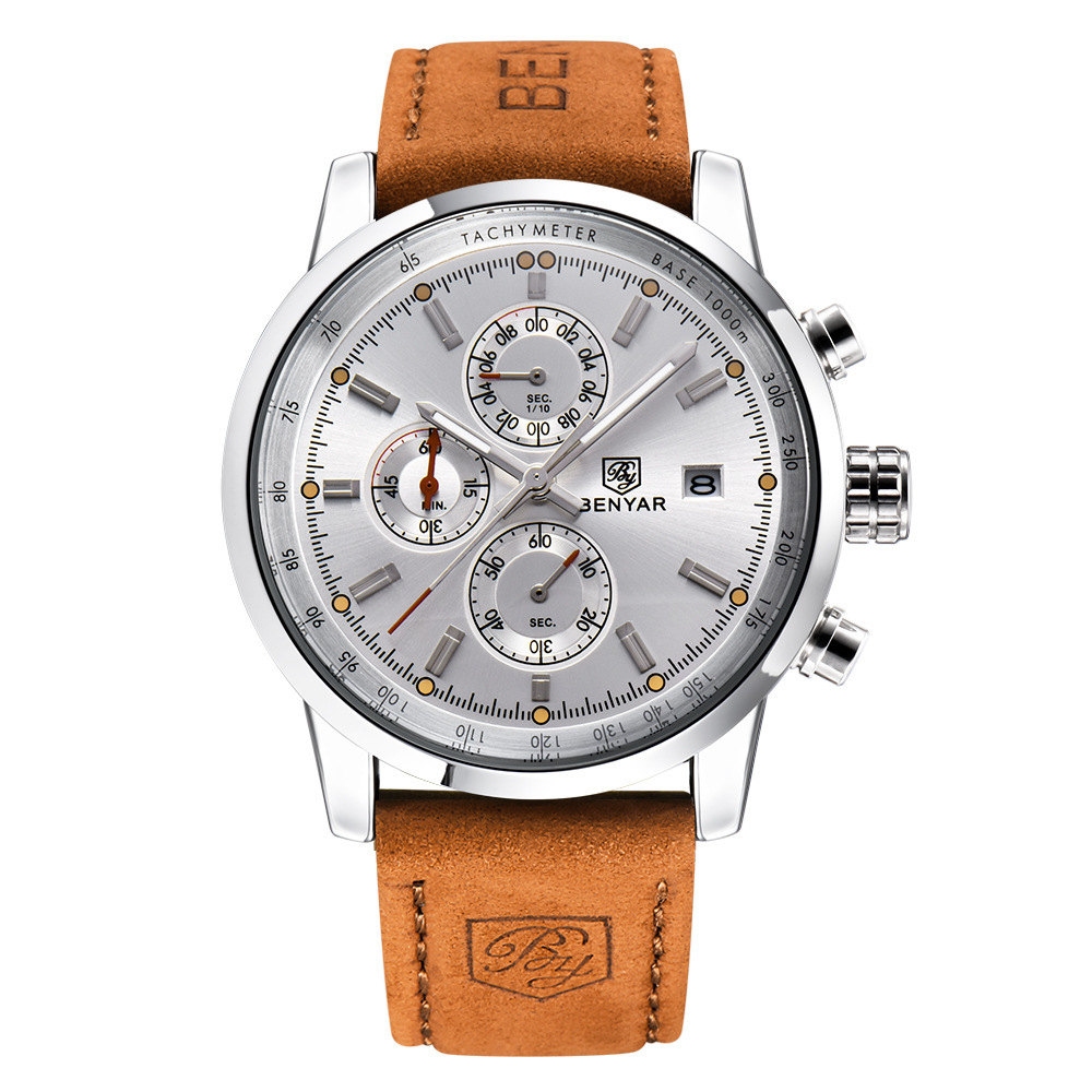 BENYAR Binya reloj de los hombres de moda multi-funcional calendario impermeable Cinturón Reloj de los hombres correa de acero reloj casual 5102