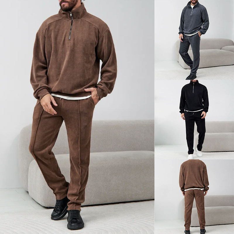 Costume2026 Cross-Border European and American Amazon Best-Selling Stand-Up Collar Half-Zip Corduroy Casual Sportswear