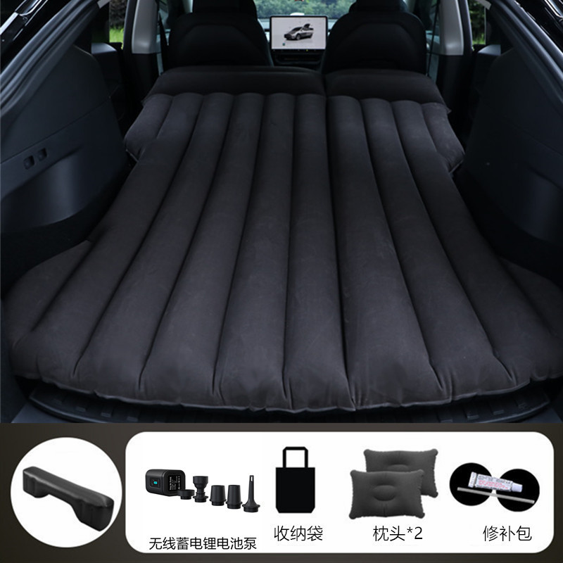 Shiyong – For Tesla Model Vehicle-mounted inflatable bed - black-tesla-model-y-with-black-wireless-battery-pump-long-stool