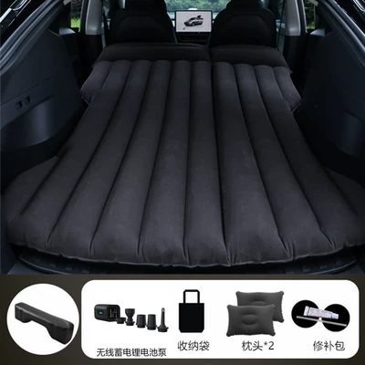Suitable for Model Y/3 Car Vehicle-mounted inflatable bed - black-tesla-model-y-with-black-wireless-battery-pump-long-stool