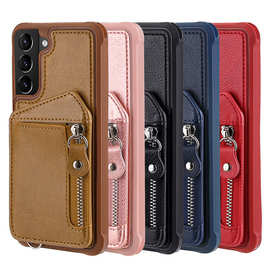 适用于三星S21多功能挂绳款皮套NOTE20ULTRA插卡跨境爆款手机皮套