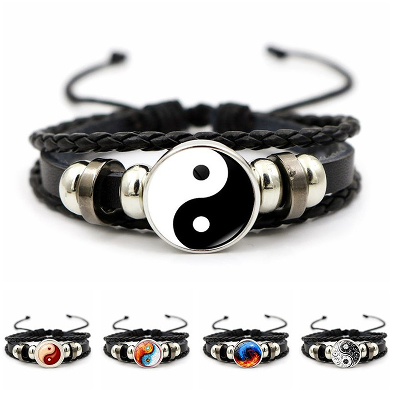 Yin Yang Tai Chi Pattern Time Gem Bracelet Retro Punk Style Multi-Layer Beaded Woven Rope Hand Jewelry Wholesale