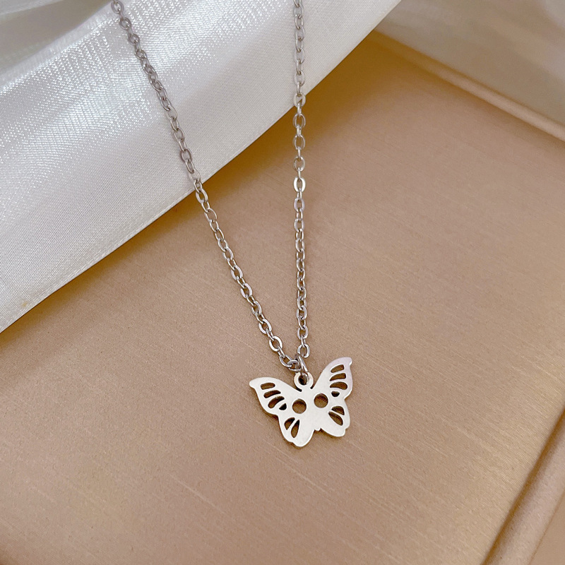 Fashion Butterfly Titanium Steel Plating Hollow Out Pendant Necklace 1 Piece