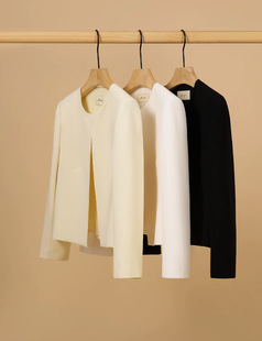 2023 Early Autumn New Acetic Acid Fashionable Commuter Round Neck Small Suit Cardigan Simple All-match Slim-fit Short Jacket Long-sleeved