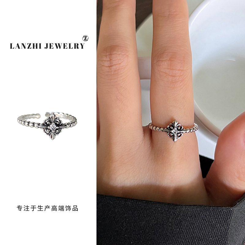 Lan Zhi 925 anillo de plata esterlina personalidad punk exagerado diseño joyería hip hop anillo abierto no desvanecimiento nicho