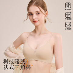 法式深V三角杯内衣女小胸聚拢果冻胶舒适固定杯无痕网纱文胸 薄款