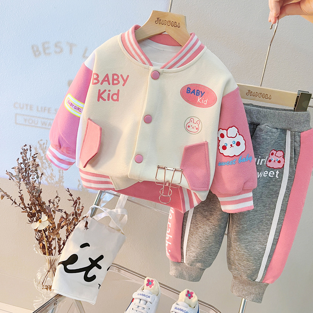 Girls' Baseball Coat Children's Fashionable Casual Girl 2023 New Spring and Autumn Wear Two Piece Set_voghion.com