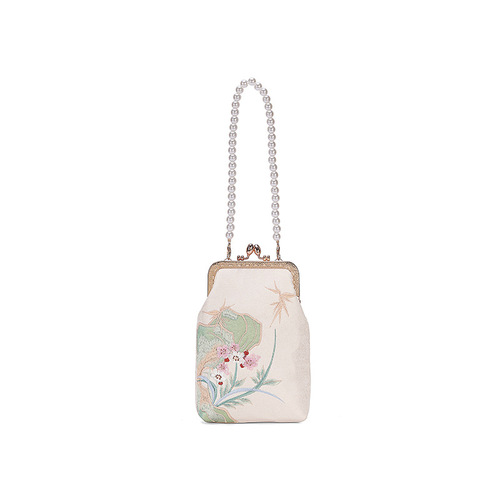 Hanfu embroidered coin purse, antique cheongsam banquet small shoulder bag, pearl handheld embroidered shoulder bag