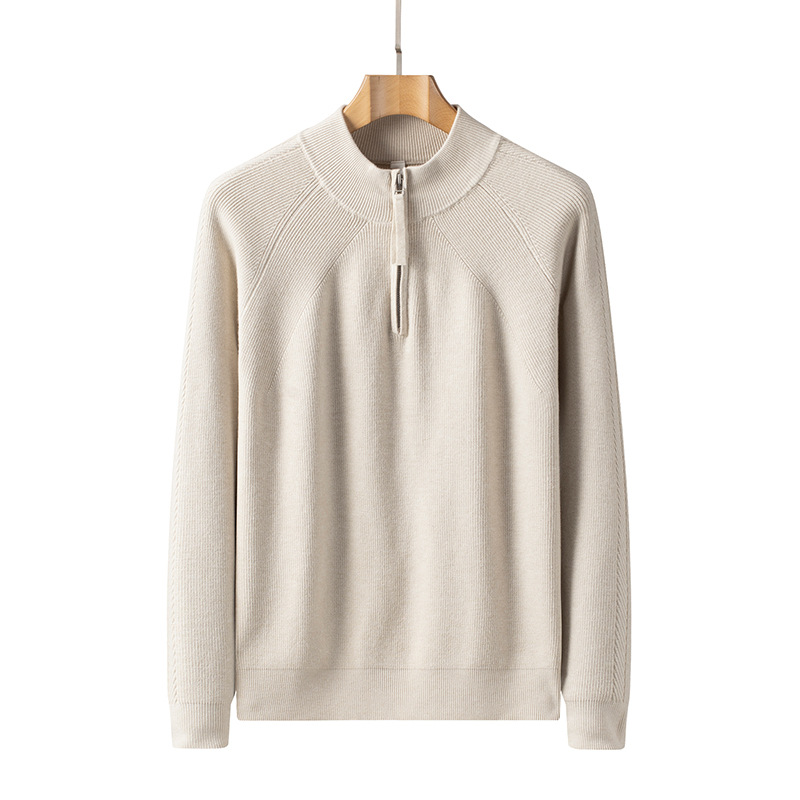 Camiseta de punto de invierno de alta gama de cuello vertical casual cross-border chaqueta de hombre de cuello medio alto suéter de cremallera personalizado para hombres