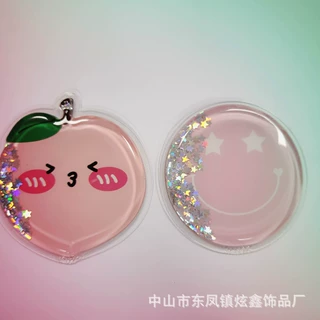 工厂批发化妆镜装饰卡通流沙油包贴片 TPU入油便携镜子液体流沙片