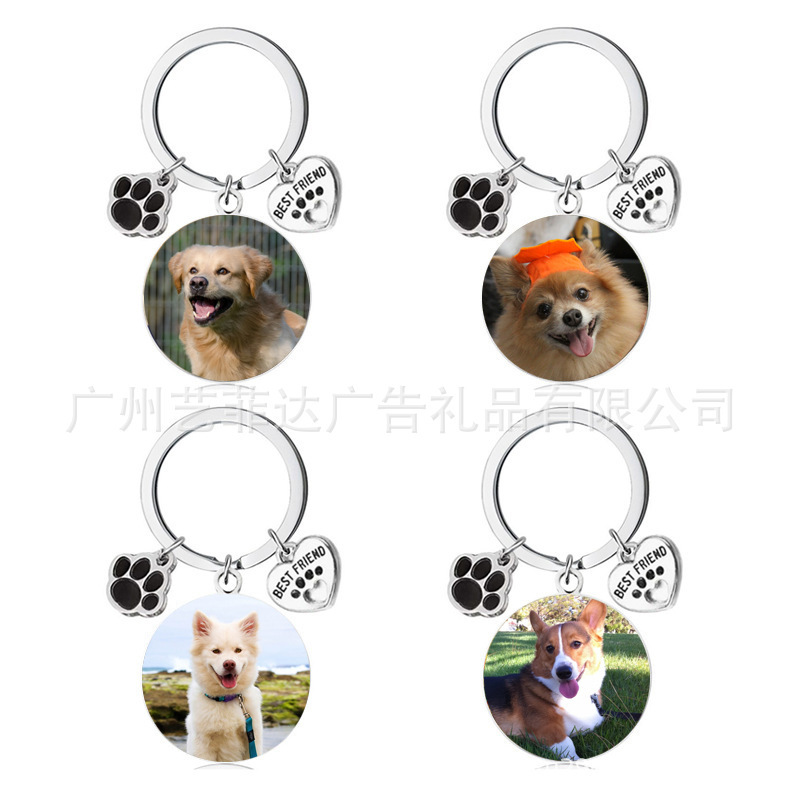 Stainless Steel Dog Tag Keychain Photo Text DIY Key Pendant Dog Memorial Gift Custom Commemorative Customization