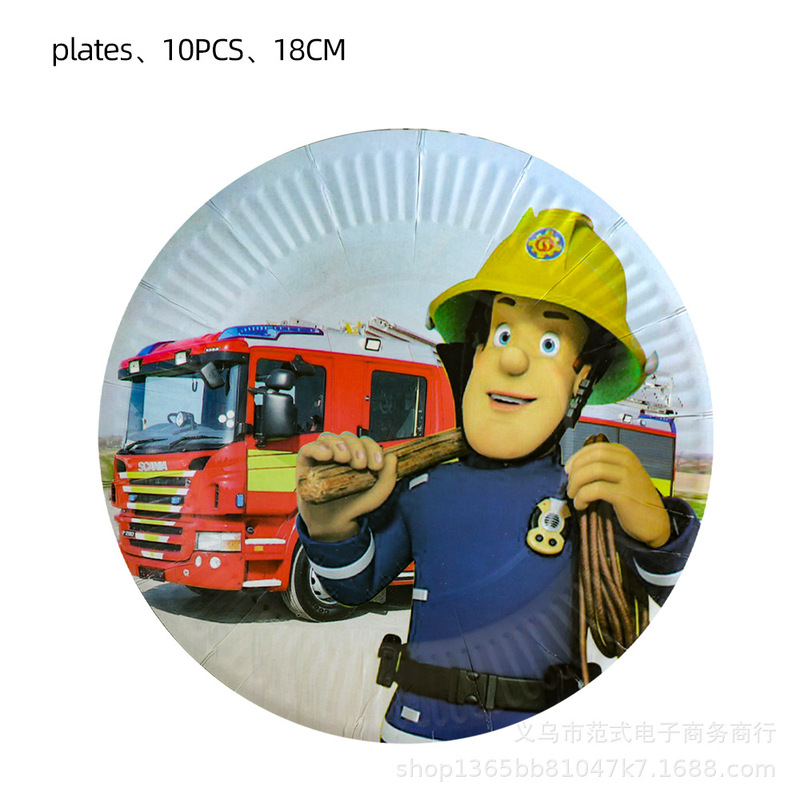 Fireman Sam Paper Tray Paper Cup Paper Towel Rice Flower Box Tablecloth Triangle Disposable Birthday Dinnerware