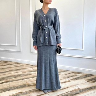 2025 spring new cross-border European and American foreign trade women's solid color long sleeve button coat skirt fashion suit