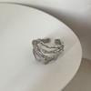 Retro fashionable ring, zirconium, Korean style, silver 925 sample, micro incrustation, on index finger