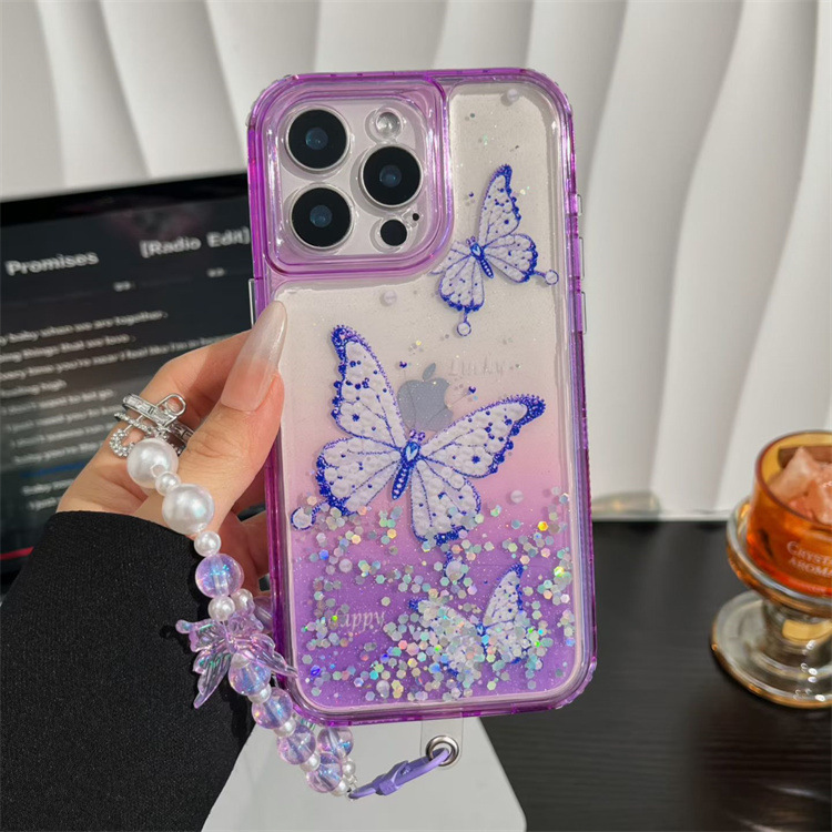 Suitable for Samsung A57 Glue Glitter A37 Three-In-One Protective Cover S25 Fe Butterfly Picture A17Ins Style Mobile Phone Case
