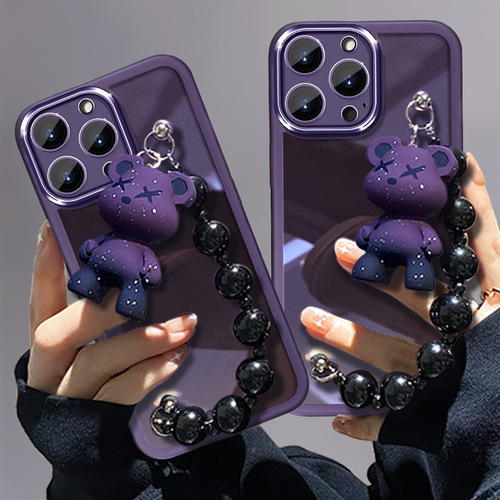 Applicable to Apple 15 mobile phone case transparent bear bracelet iPhone 14 promax protective case 13 new high-end feeling