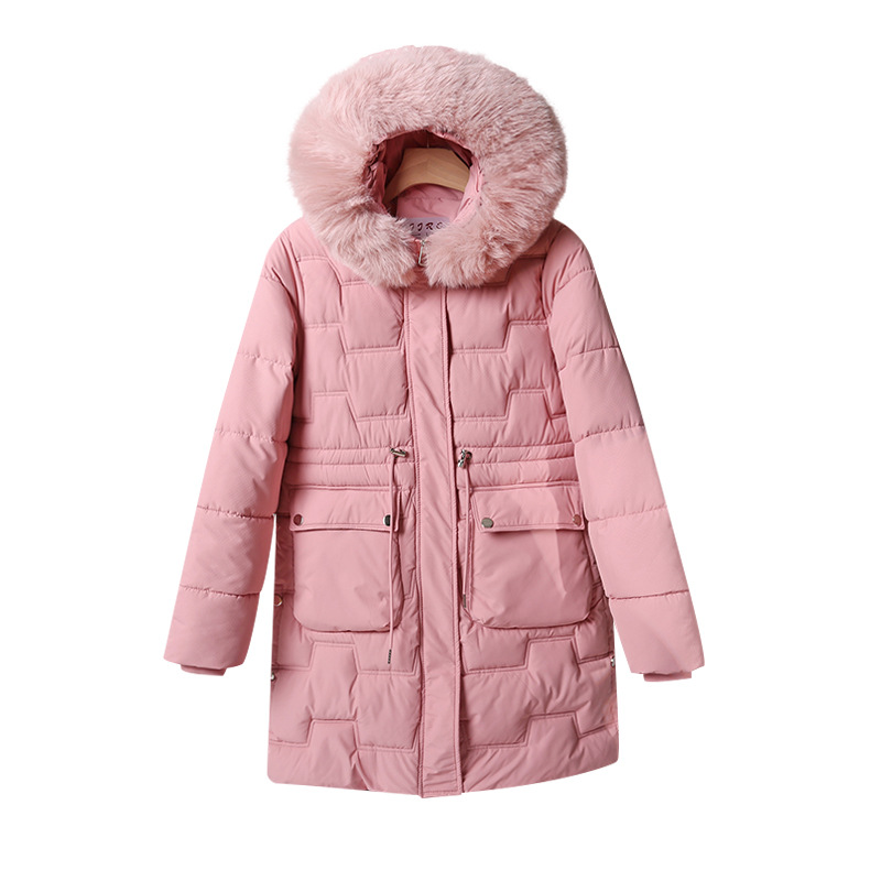 Ropa de algodón para mujeres de invierno largo nuevo cuello de cabello grueso con capuzas de moda de algodón delgada amiga de la moda de abrigo de algodón
