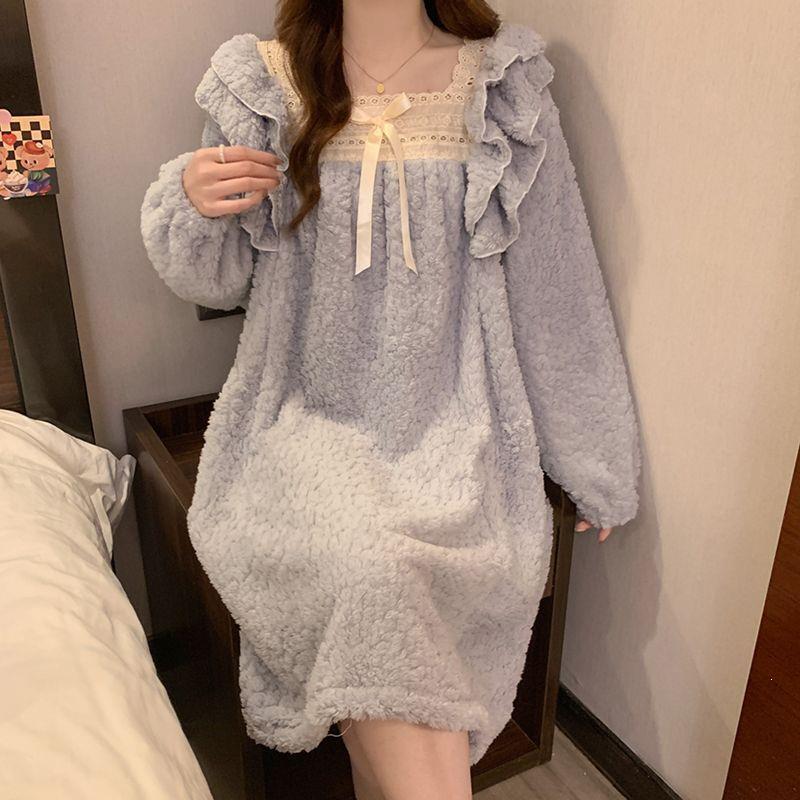 Flannel Dress for Women in Autumn and Winter, Princess Style, Winter Mid-Length, Loose, Simple, Casual, Coral Velvet Pajama Dress Flannel Dress for Women in Autumn and Winter, Princess Style, Winter Mid-Length, Loose, Simple, Casual, Coral Velvet Pajama Dress