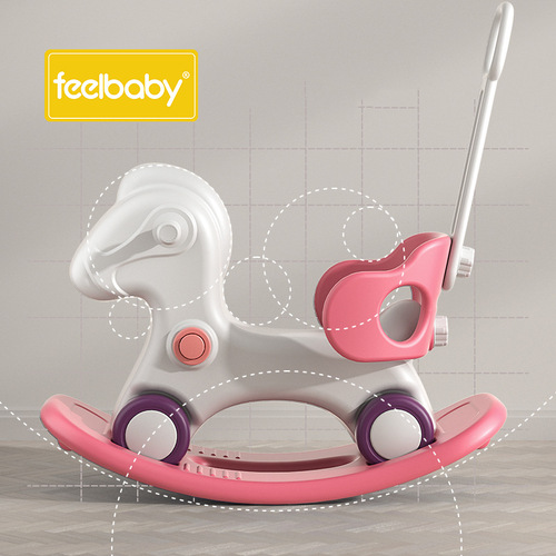Feelbaby Wooden Horse Kids Rocking Horse Baby Toy Infant Dual-Purpose Rocking Horse for 1-5 Year Olds Little Wooden Carousel