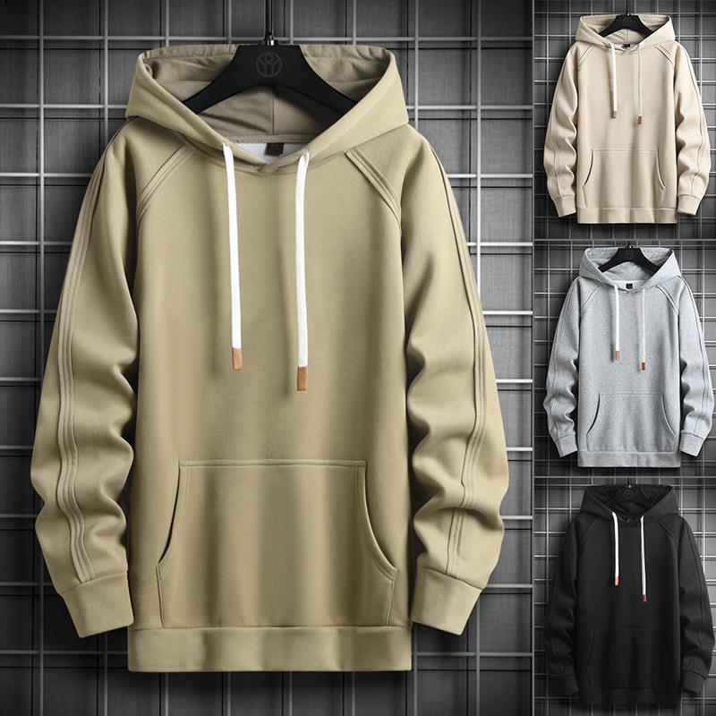 Men's New Cotton Hooded Sweater Fashion Simple Solid Long Sleeve Top_voghion.com