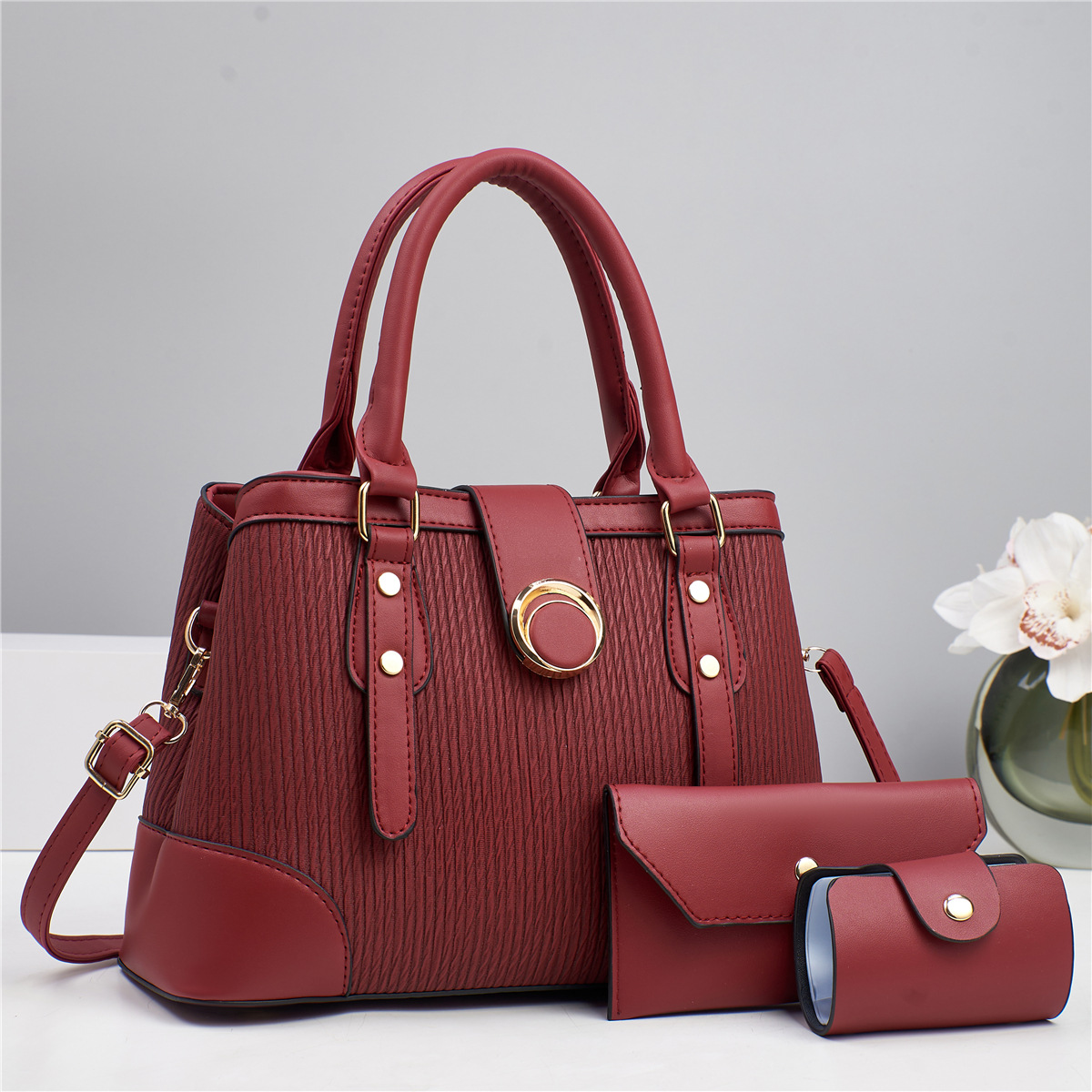 Bolso de mano estriado bolso de tres piezas bolso de moda bolso de hombro bolso de mujer bolsos clásicos bolsos de comercio exterior
