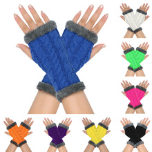 新款秋冬加绒加厚跨境毛线手套百搭防寒简约保暖时尚针织毛绒袖套