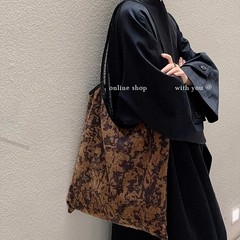 韓国インスタイル人気の高品質キャンバス文学ニッチデザイン旅行ポータブル大容量トート通勤バッグ