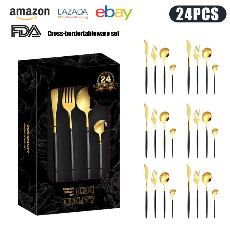 블랙 골드 24 피스 세트 블랙 창 상자