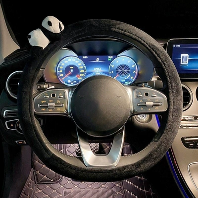 Car Shoulder Strap Protective Cover | Sürətlər qutusu və əl tormozu başlıqları - panda-steering-wheel-black-1-piece