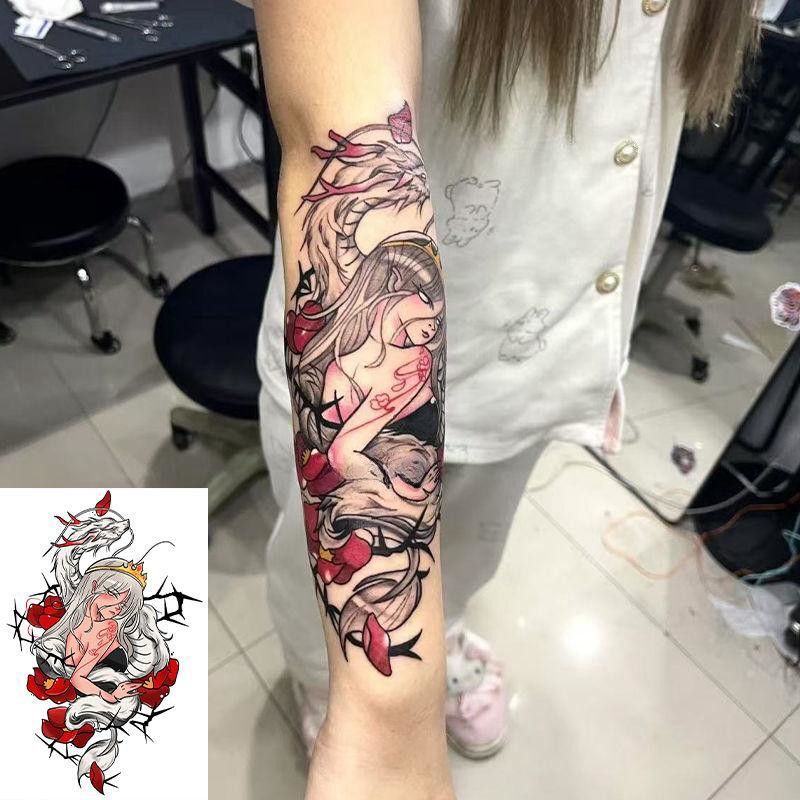Medusa Geisha Herbal Tattoo Sticker Waterproof and Rub-Resistant Handsome Ins Cool Trendy Men's and Women's Flower Arm Washable Painting Medusa Geisha Herbal Tattoo Sticker Waterproof and Rub-Resistant Handsome Ins Cool Trendy Men's and Women's Flower Arm Washable Painting