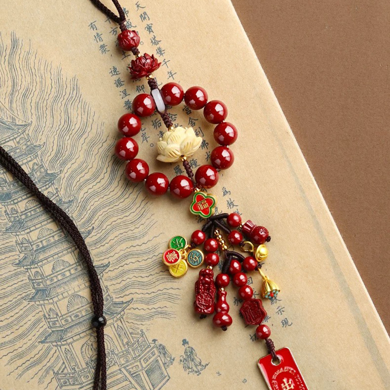 Blessing Cinnabar Bodhi Lotus Multi-Treasure Car Pendant Interior Hanging Ornament Zodiac Year Car Decoration Peace Gift