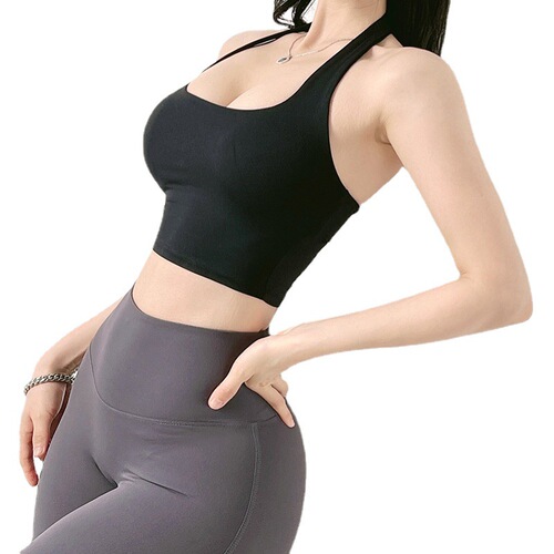 Candy color halter neck sports bra for women shockproof running push up shaped yoga vest beautiful back fitness bra
