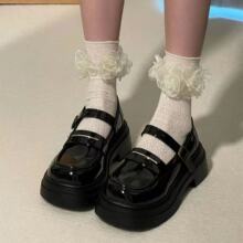 黑色百搭圆头英伦风厚底小皮鞋女2025新款夏季复古法式玛丽珍单鞋