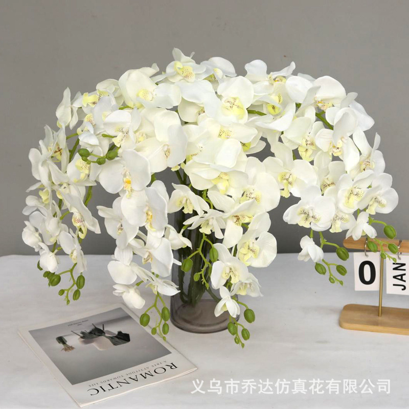 Phalaenopsis Artificial Flower with 9 Heads, Popular Cross-Border Artificial Bouquet, Fake Flower Arrangement, Realistic Artificial Flower for Home Decoration
