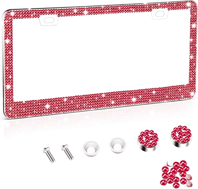 License plate holder/license plate holder – plate frame for women - rose-red-rhinestone-1-piece